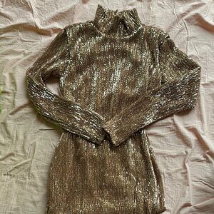 Gold Sequin Turtleneck Dress